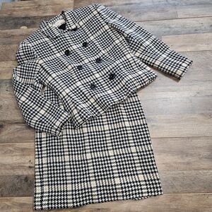 Xerxes Suit 10 Houndstooth Double Breasted Blazer Pencil Skirt Wool Corpcore